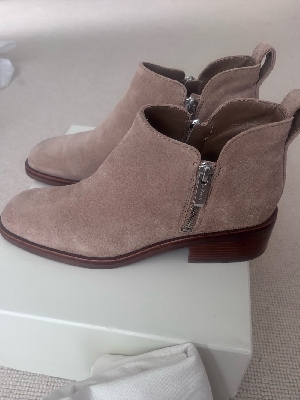Phillip Lim Women's Suede Ankle Booties in Light Taupe - Side Zip